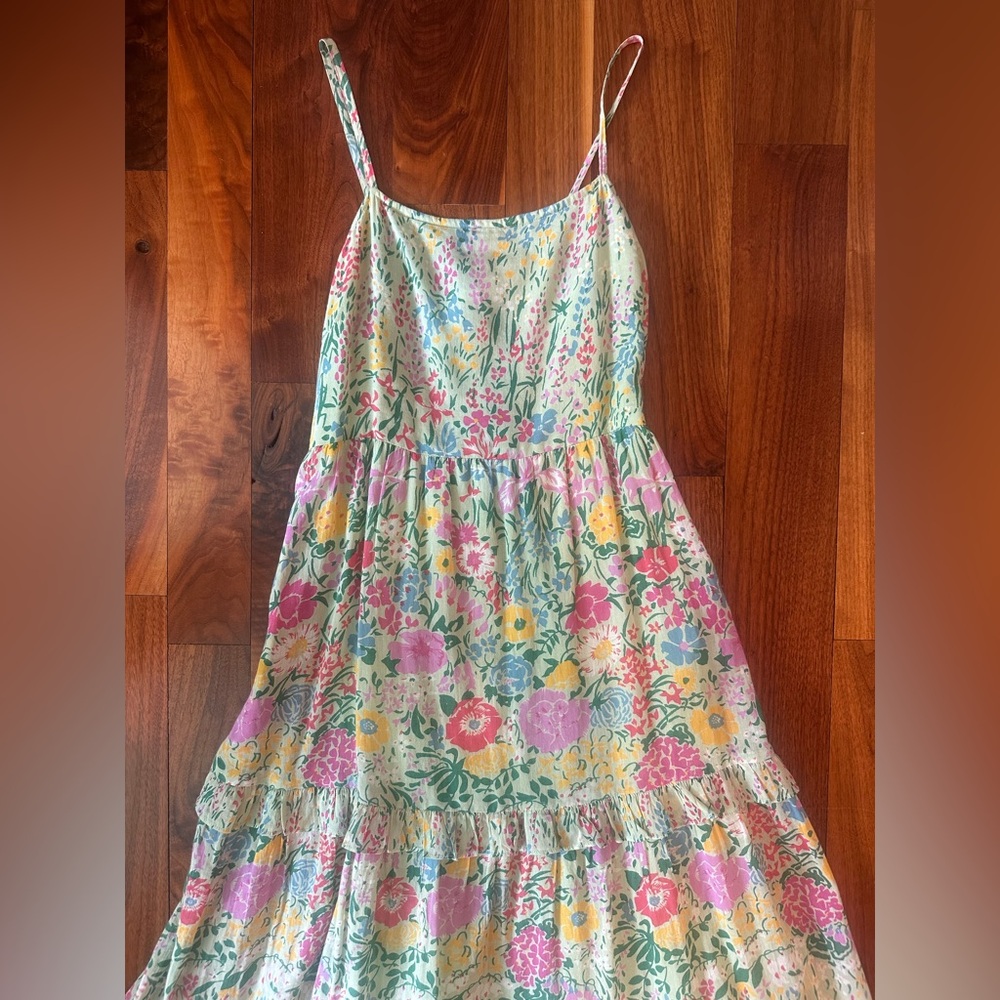 Banjanan Hazel Sleeveless Tiered Maxi Dress in Dawn Chorus Pistachio Green; XS - Picture 9 of 15